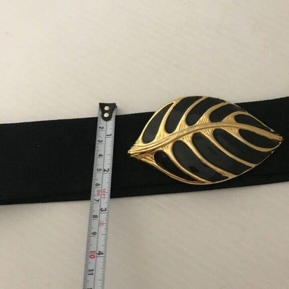 #3176 Womens black stretch belt with gold leaf vintage Daylor USA 38 in length - Picture 9 of 9